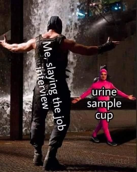 slaying-job-interview-urine-sample-cup-caulel