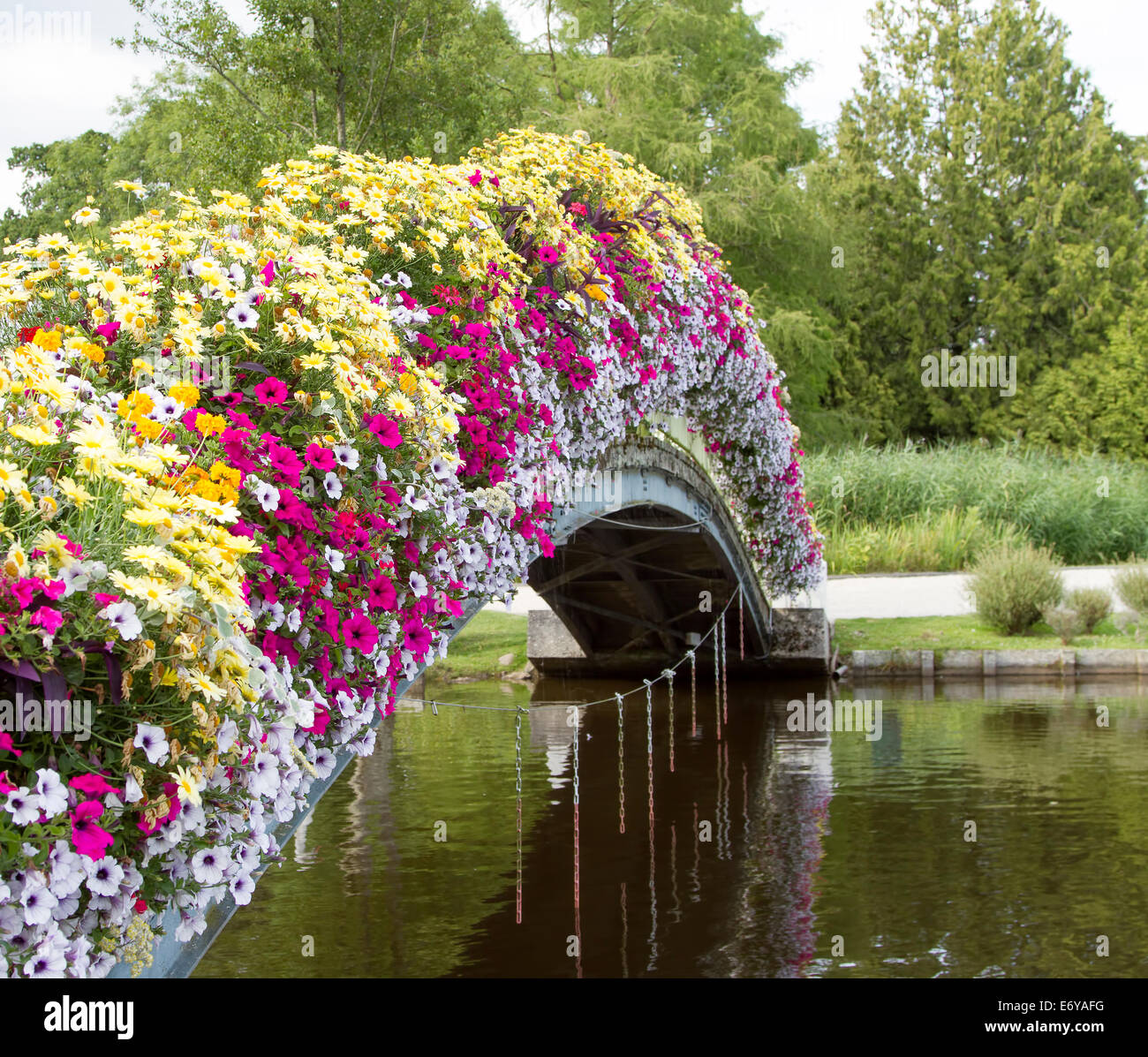 flower-lined-bridge-over-lake-E6YAFG.jpg