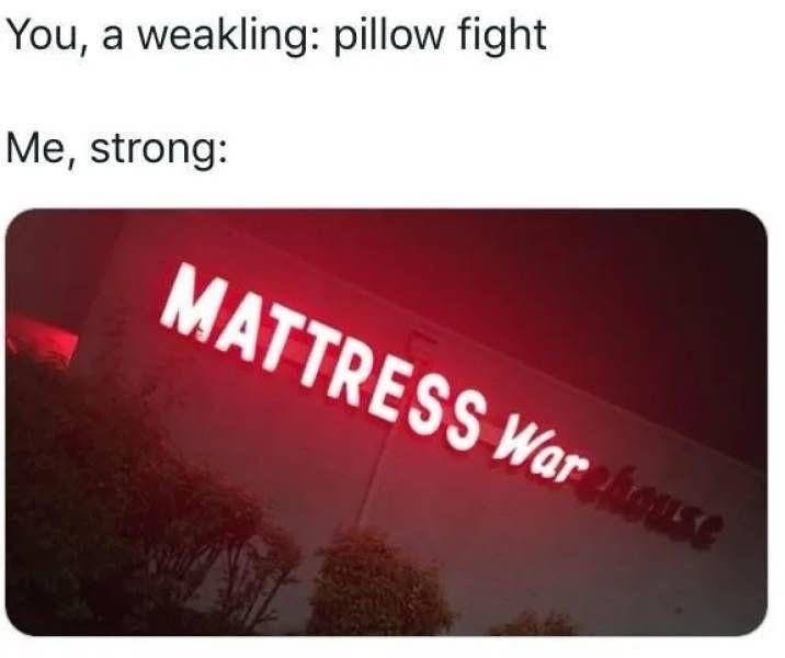 weakling-pillow-fight-strong-mattress-warehouse